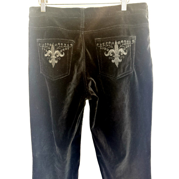 Y2K 317 Embroidered Flare Velvet Pants Womens 32 x 32 Black Fleur De Lis Grunge - Picture 2 of 15